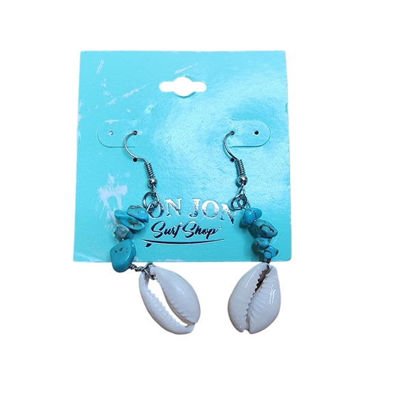 Ron Jon Surf Shop Turquoise & Cowrie Shell Drop‎ Earrings ♡ Beach Jewelry ♡ - Picture 1 of 3
